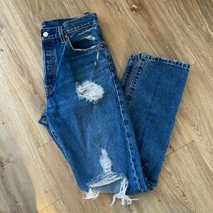 Levi’s Women 501 Distressed High Rise Straight Leg Jeans Size W28/ L32